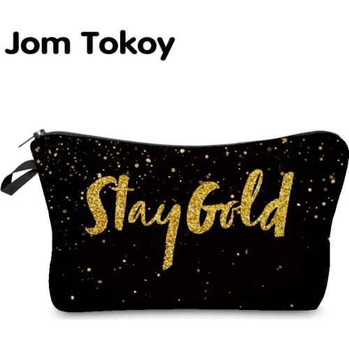 Jom Tokoy cosmetic organizer bag Heat Transfer Printing Golden alphabet makeup bag Fashion Women Brand Cosmetic Bag