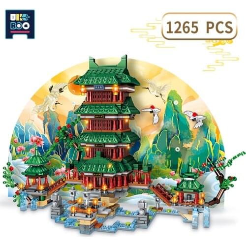 Chinese Ancient Building Blocks Street Yellow Crane Tower Pavilion Of Prince Teng Old Architecture Model Children Toys Boys Gift