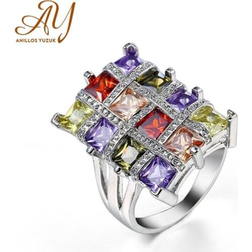 Anillos Yuzuk Silver 925 Jewelry Tourmaline Gemstone Square Multicolor Ring Women 925 Sterling Silver Fine Jewelry Wedding Ring