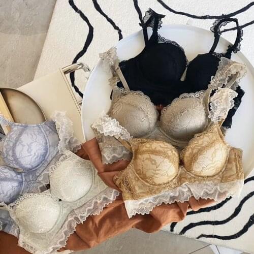 Push Up Thick Cotton Bra Set For Women Underwear Lingerie Set Sexy Lace Bras With Briefs Brassiere Wireless Transparent Panties