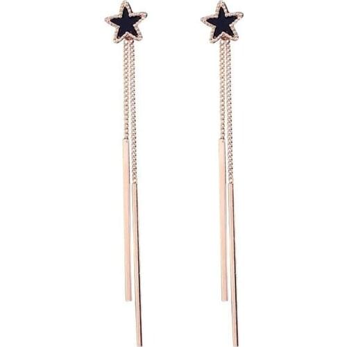 Korea Star Pentagram Long Tassel Bar Drop Earrings For Women Minimalism Creative Ear Line Dangle Brincos Nice Jewelry Gift