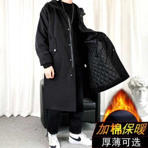 MenS Windbreaker Jacket Long Trench Oversize Loose Streetwear Hooded Vintage Black Coats High Street Casual Male Outerwear New