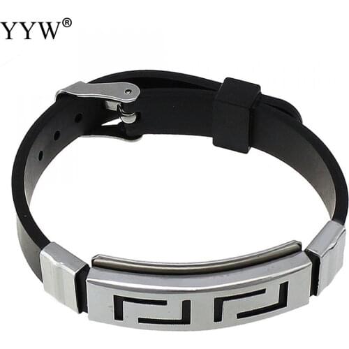 Hot Fashion Wristband Black Punk Rubber Silicone Stainless Steel Men Bracelets Bangles Pulseras Hombre Caucho Masculina 2020