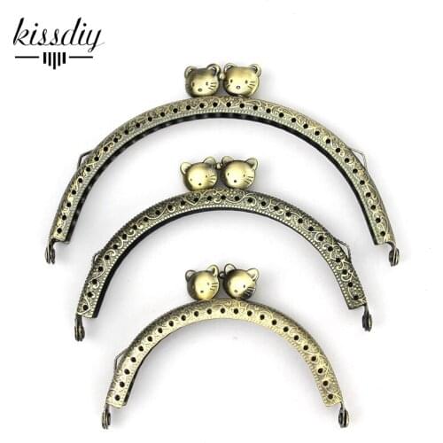 KISSDIY 3PCS 8.5cm/10.5cm/12.5cm Cat Metal Purse Frame Antique Bronze Round kiss clasp Handle DIY Clutch Bag Accessories