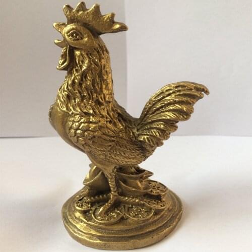 Chinese fengshui brass wealth money coin yuanbao animal Chicken Rooster statue metal handicraft