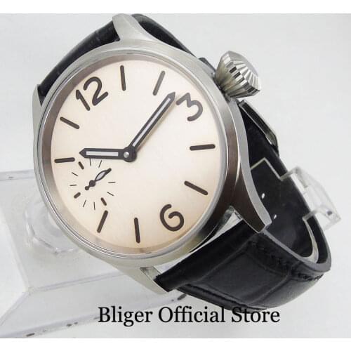 Dress Hand Windinwg Men Watch Nologo Hollow Dial 43mm Brushed Watch Case 17 Jewels 6497 Movement