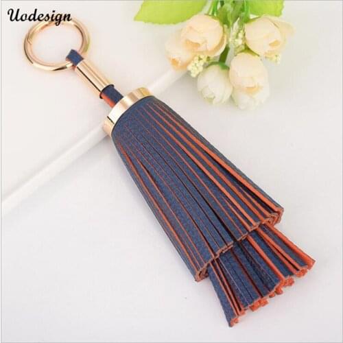 New Arrive Fashion casual PU leather tassels women keychain bag pendant alloy car key chain ring holder retro jewelry