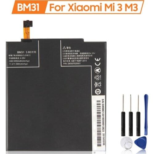 XiaoMi Original Replacement Battery BM31 For Xiaomi Mi 3 M3 Mi3 100% New Authentic Phone Battery 3050mAh