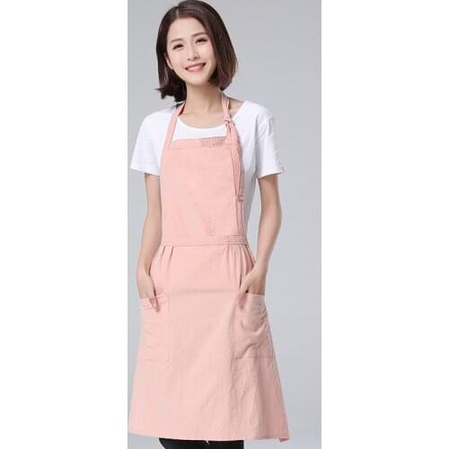 Solid color simple washed cotton apron gardening baking waterproof kitchen home antifouling and anti-dirty
