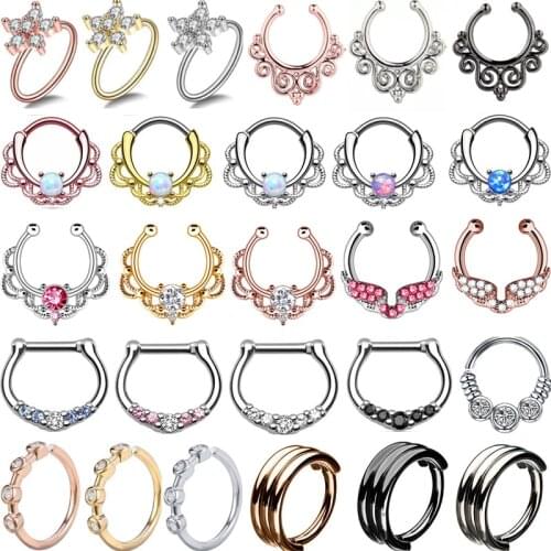Fake Septum Nose Ring Surgical Steel Crystal Zircon Clicker Piercing Nose Clip Ear Trague Cartilage Earring Piercing