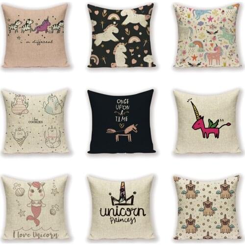 Alpaca Cushion Mermaid Pillow Flax Pillows Cover 45*45 Custom High Quality Living Room Cushions Cartoon Decorative Cushion Sofa