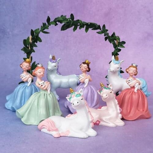 Princess Unicorn Cartoon Figurine Model Home Decor Miniature Resin Craft Ornament Mini Garden Fairy Decoration DIY Accessories