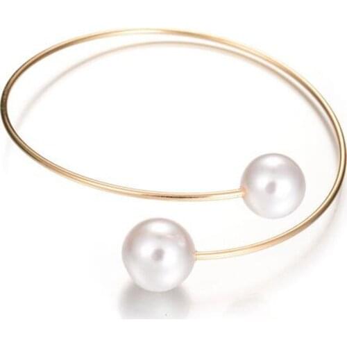 Simple Design Gold/Silver Plated Alloy Bangle Cute Charm Imitation Pearl Cuff Bracelets For Women Girl pulseira feminina Jewelry
