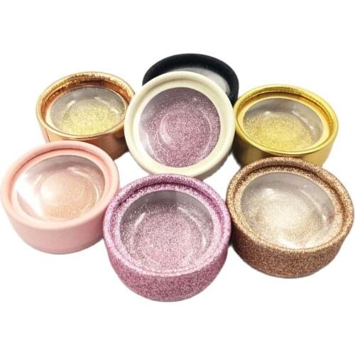 Empty Eyelash Packaging Box Round Pink Black Gold Makeup Packaging False Eyelash Case with Inner Holder Clear Cap 25 pcs/lot