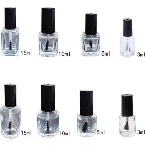 3/5/10/15ml Empty Nail Polish Glass Bottle Clear Portable UV Gel Container Refilled Storage Box Square Round Makeup Tube Brush