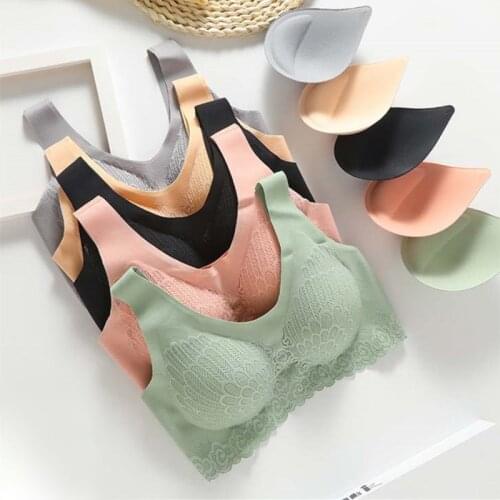 Plus Size Latex Bra Seamless Bras Push Up Bralette With Pad Vest Top For Women Underwear BH Sexy Lace Brassiere 2021