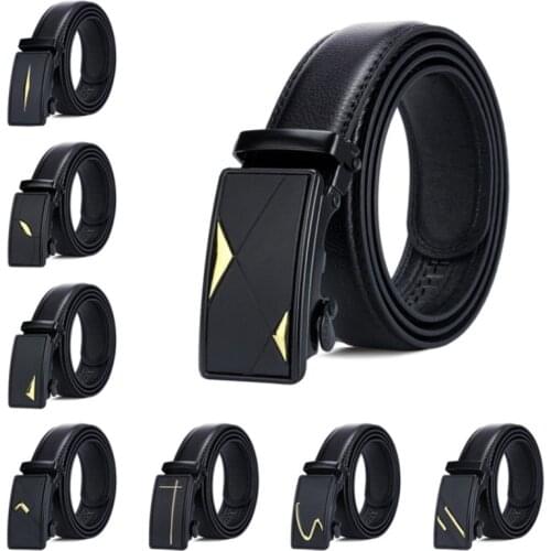 Bauhinia brand mens texture automatic buckle 110CM belt bilateral routing reinforcement lychee leather business belt
