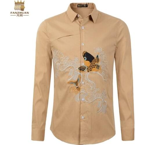 FANZHUAN Featured Brands free shipping New Designer High Quality Mens male Autumn Chinese Style Embroidered Shirt 813112