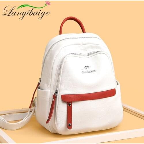 New 2 Pockets Women Backpack Soft Leahter Bag Pack Designer Backpacks for School Teenagers Girls Fashion Ladies Travel Schoolbag