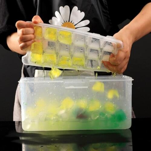 Soft Bottom Silicone Ice Tray Ice Cube Maker Container Cold Drink Mold with Lid Home Refrigerator Freezer Ice Storage Box