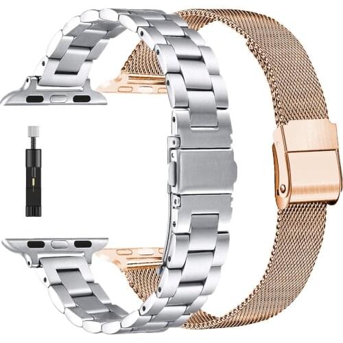 Thin straps set for apple watch 6 se strap 40mm 44mm series 5 4 3 38mm 42mm band mesh loop for iwatch se 6 link bracelet wrist