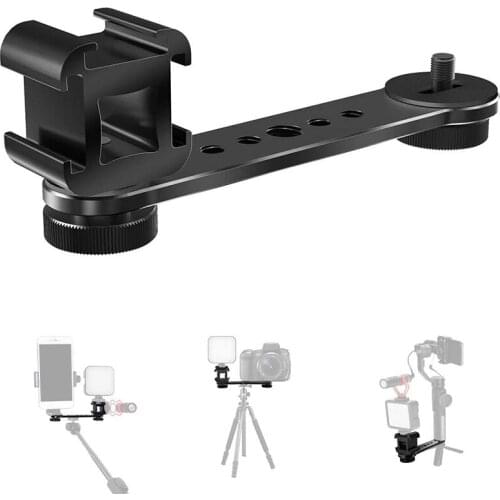 Triple Cold Shoe Extension Pole, Microphone Holder Extension Pole Holder with 1/4 3/8 Compatible Gimbal, Tripod, OSMO