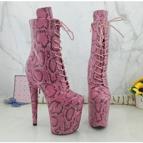 Leecabe Pink Snake 20CM/8inches Pole dancing shoes High Heel closed toe Pole Dance boots