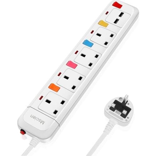 Mscien 3M Power Strip with USB 4 Gang/Way 2 USB Mountable Surge Protection Individually Switched Power Strip-White