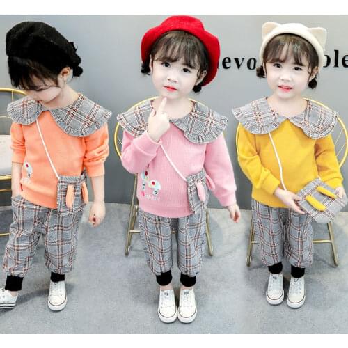 Spring Baby Girls Clothing Infant Clothes Suits Casual Sport Cartoon T Shirt plaid Pants 2PCS/Sets Kid Child Toddler Tracksuits
