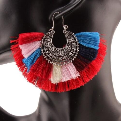 Vintage Alloy Metal Earrings Chunky Tassel Pendant Drop Earrings for Women Design Colorful Rope Ethnic Statement Earrings