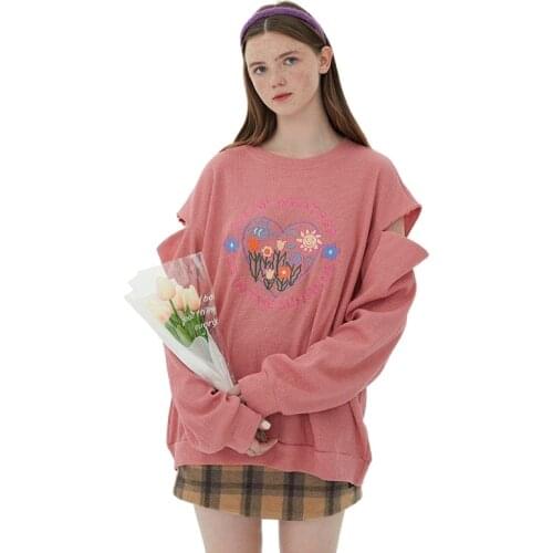 Women Hoodies Sweatshirts Harakuju Loose Love Embroidered Oversize Long Sleeve Sweater Pullover Couple Tracksuits H1601