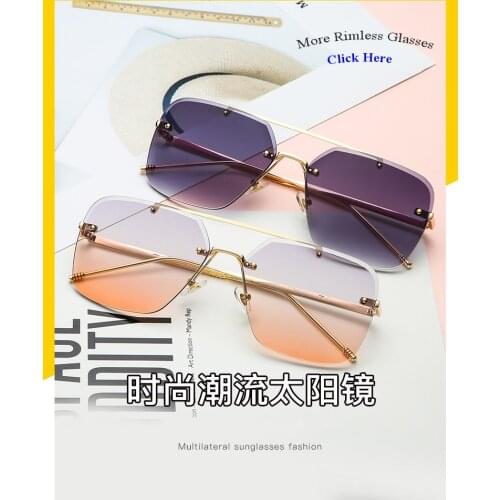 High End Gradient Metal Oversized Rimless Vintage Square Sunglasses Women UV400 Glasses