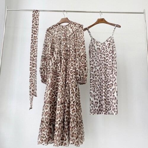 Print Leopard 10.26100% Silk Vintage High Quality Fashion Elegant Luxury Lantern Sleeve Temperament Long Dress Women