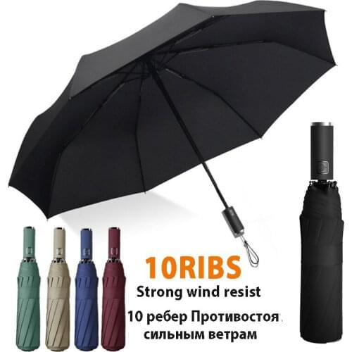 Women Rain Umbrella Men Business Automatic Windproof Folding Umbrella Sun Protect 10 Ribs Durable Big Umbrella Gift
