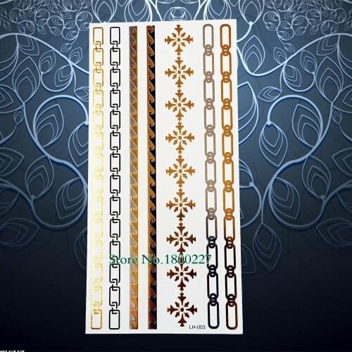 1PC Snowflake Chain Bracelet Design Gold Brown Tattoo Arm Leg Jewel Flash Temporary Tattoo Sticker Waterproof Anklet Fake Tatoos