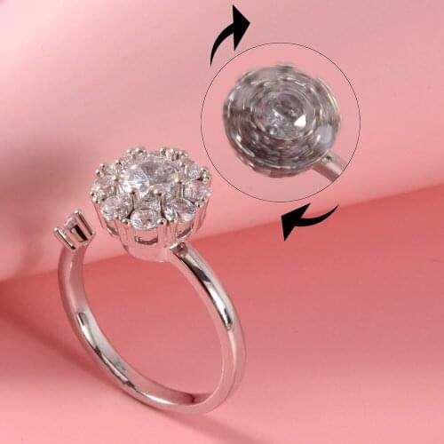 1Pc Bring Good Luck Rotatable Ring Finger Flower CZ Gem Fashion Rings For Women Gift Korean trendy Rotating Rings Jewellry