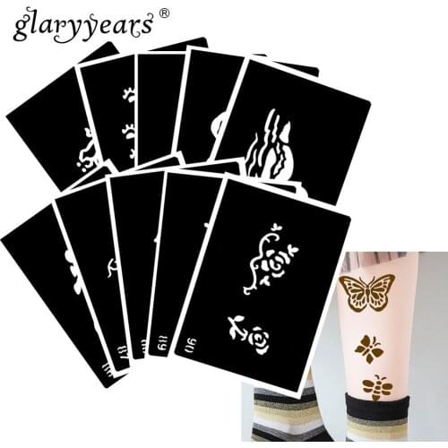 10 Pieces/Set Henna Tattoo Stencil Grape Pattern Paste Drawing Lady Body Art Tattoo Stencil Sexy Product Waterproof 2019 HN#09