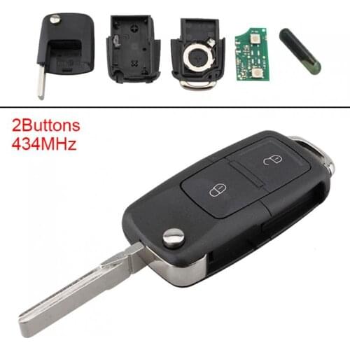 2Buttons Uncut Flip Keyless Car Remote Key Fob with ID48 Chip 1J0 959 753 AG for VW Beetle Bora Golf Passat Polo Transporter T5