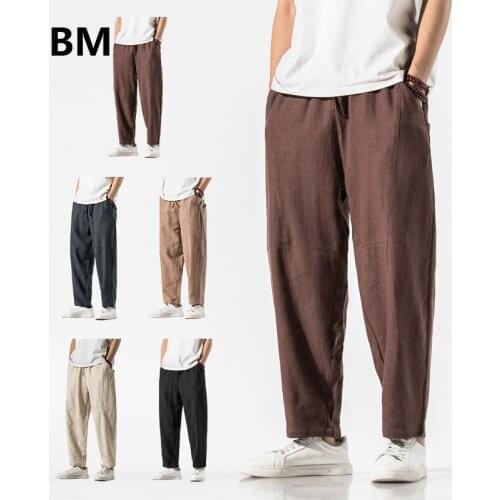 2020 Chinese Style Cotton Linen Pants Loose Plus Size Casual Straight Pants Mens Clothing Fashion Harajuku Clothes Male