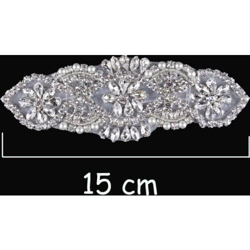 30pcs/lot)Sewing Hot Fix Iron On Silver Beaded Crystal Rhinestone Appliques Patch For Girl Wedding Dress Bridal Belt