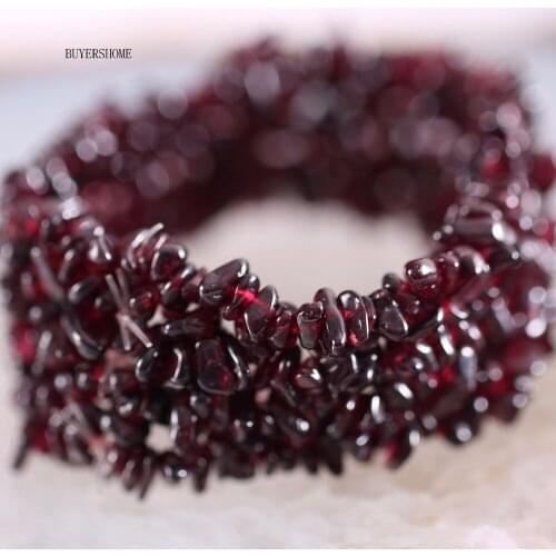 Free Shipping Fashion Jewelry Stretch Red Garnet Weave Chip Bracelet 7" 1Pcs H041