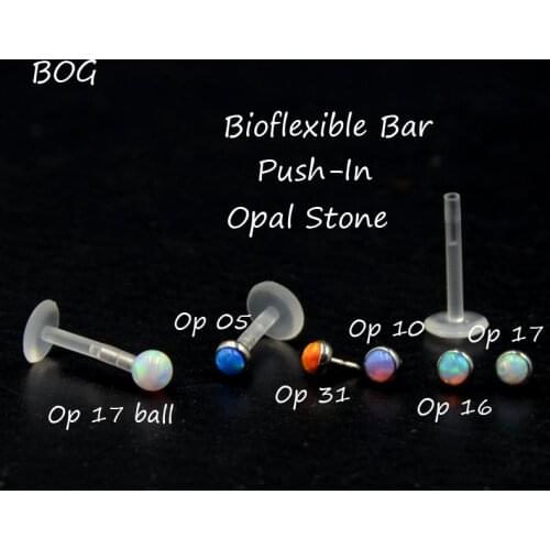 BOG-1 Piece Bio Flex Push In Flexible Labret & Monroe Lip Tragus Cartilage Piercing Ring Stud with 3mm Opal Stone Nose Stud