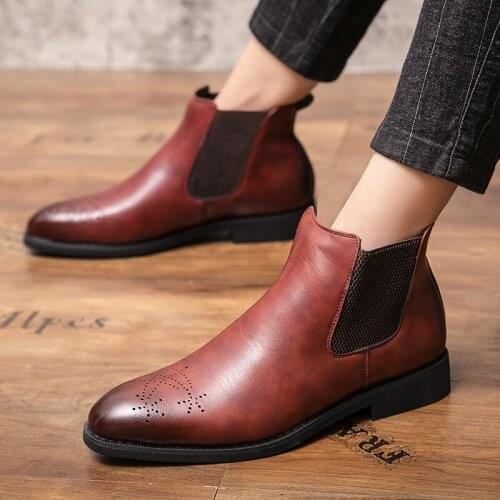 CIMIM Brand New Ankle Boots MenS Fashion Breathable Casual MenS Boots Big Size Pointed Leather Boots Men British Gentleman