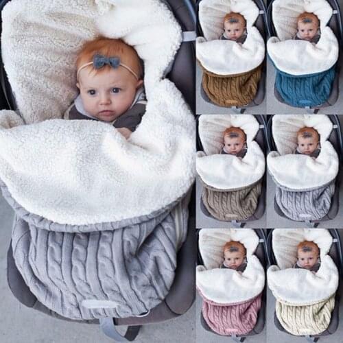 Baby Sleeping Bag Wool Stroller Sleeping Bag Baby Thickening Plus Velvet Knit Warm Sleeping Bag