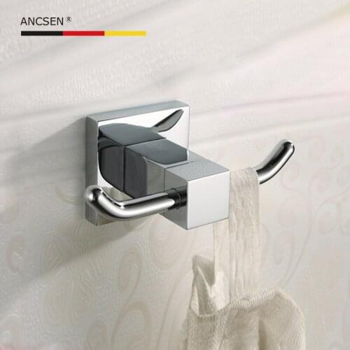 Double Hooks Free Shipping Solid Brass Wall Mounted Bathroom Hardware Towel Hook Coat Hat Robe Hook Hanger Bathroom Accessories