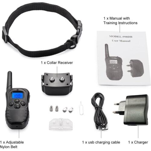 Electric LCD Dog Training Collar Pet Remote Control Waterproof Rechargeable for All Size Shock Vibration Sound 998DR-1