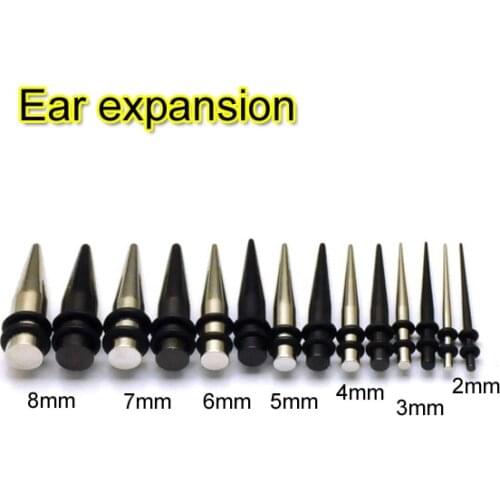 1 piece 2 3 4 5 6 7 8mm Solid Tapers Steel Black titanium steel Men Expander Fake Ear Plug Tunnel Ear Stretcher ear expansion