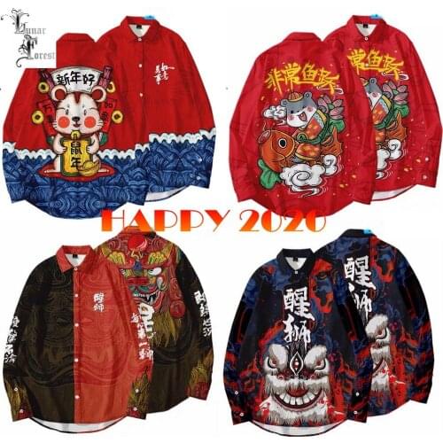 Year of the Mouse 2020 3D Printing Unisex Shirt Women/Men Casual Long Sleeve Cool Loose Button Streetwear Oversize 6XL