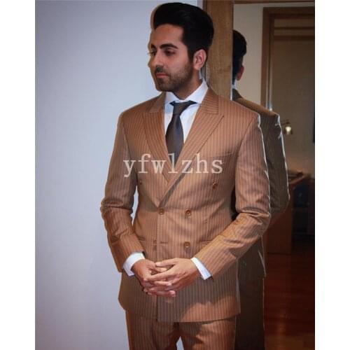 Handsome Double-Breasted Groomsmen Peak Lapel Groom Tuxedos Mens Wedding Dress Man Blazer Prom Dinner (Jacket+Pants+Tie) A151