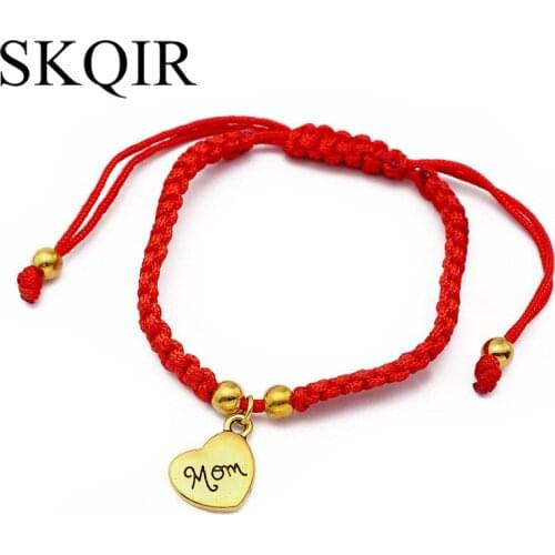 Red Handmade Rope Bracelet Gold Love Heart Mom Charm Lucky Jewelry Braided Thread Best Gift For Mothers Day Bracelets SKQIR